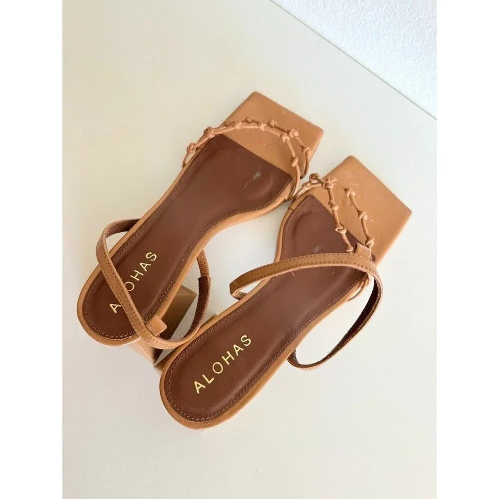 Alohas Juniper Strappy Square Toe Camel Sandals Leather Square Toe Women's EU 36